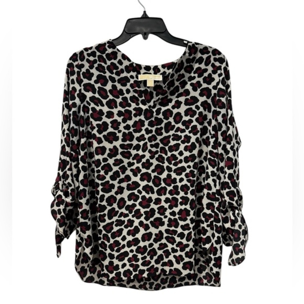 Women’s V-Neck Animal Print Leopard Work Professional Blouse Michael Kors Medium